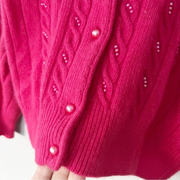 Vintage Lauren Cole Lambswool Angora Cardigan Medium Petite Pink Feminine Girlie - Picture 7 of 13